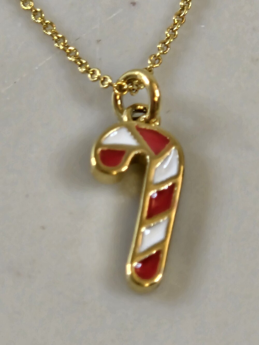 Tiny Tags "Candy Cane" 14k Gold Plated Pendant Necklace 16" Red White